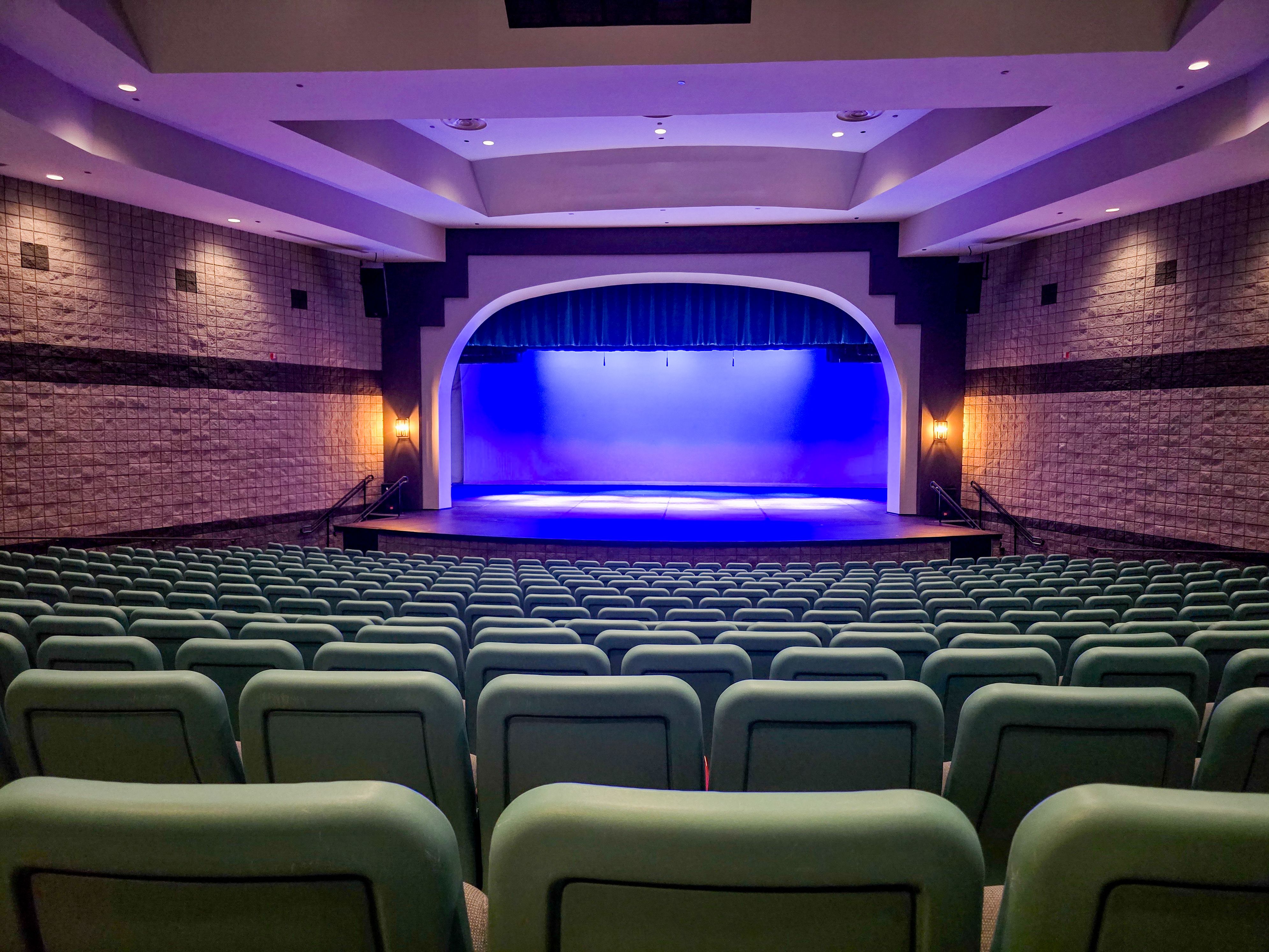 Civic Center theater with blue stage lights on 