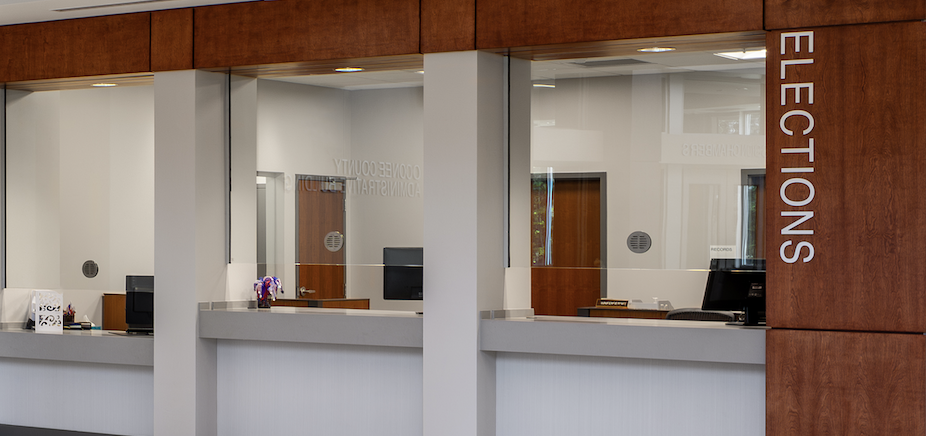 Elections Department customer service windows at the Oconee County Administrative Building